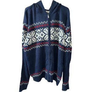 Blacksmith Men’s Size 2XL Hooded Sweater Navy Fair Isle Nordic Zip Hoodie NEW